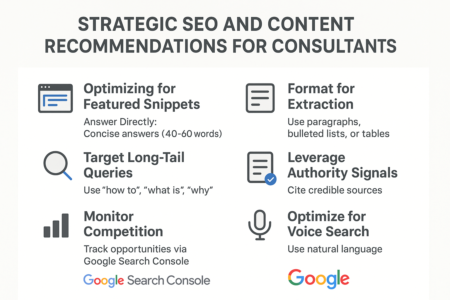 Strategic SEO and Content Recommendations for Consultants infographic