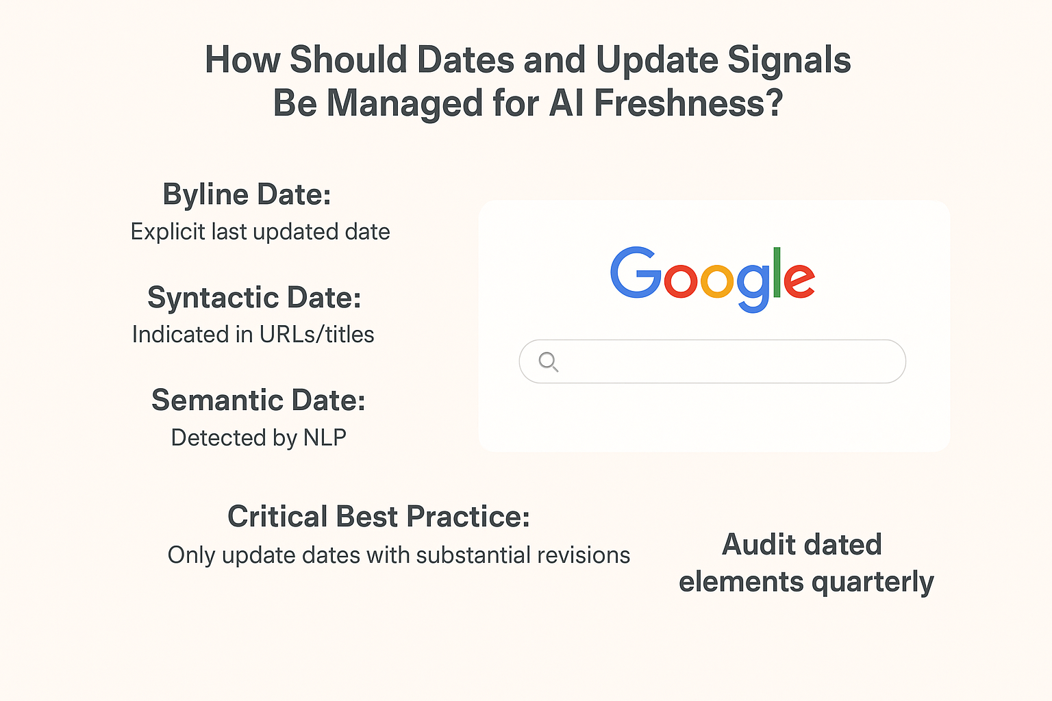 How Should Dates and Update Signals Be Managed for AI Freshness? infographic