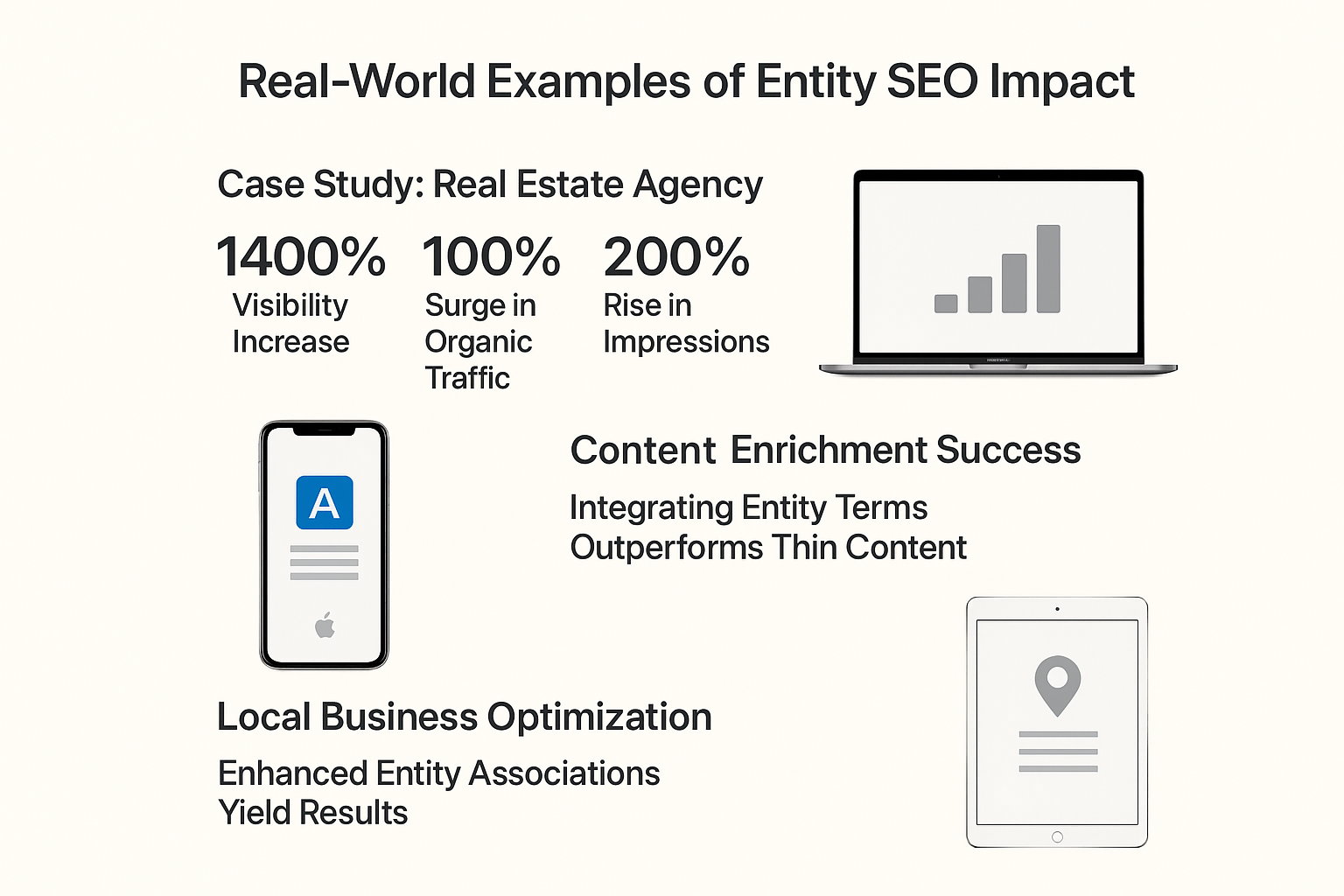 Real-World Examples of Entity SEO Impact infographic