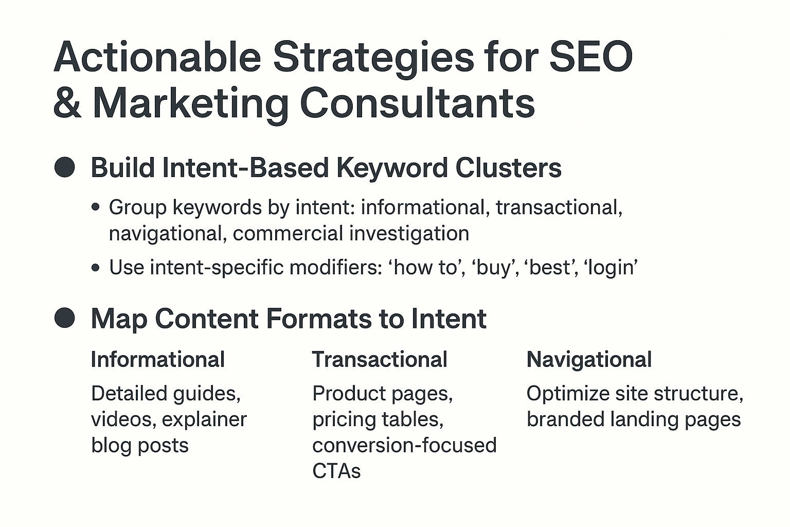 Actionable Strategies for SEO & Marketing Consultants infographic